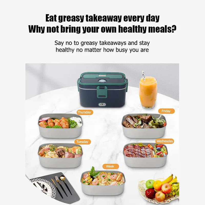 🍱🔌 50% RABATT! Tragbares Elektrisches Lunchbox Lebensmittelwärmer-Set – Für Auto (12V) & Haushalt (220V), Edelstahl-Innenbehälter, auslaufsicher & inkl. Besteck – Perfekt für Arbeit, Reisen & Campus ✨