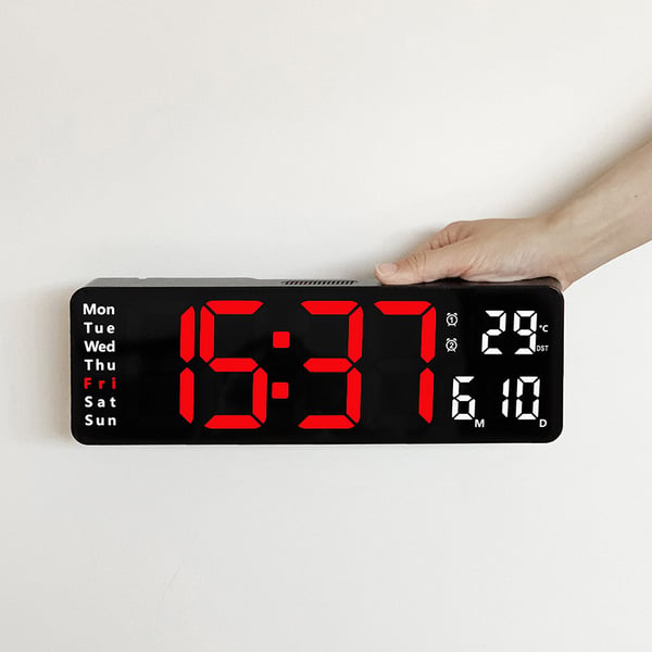 ⚡40cm große Digitaluhr mit Temperatur, Datum, automatischer Sommerzeit, Nachtlicht und automatischem Helligkeitsdimmer