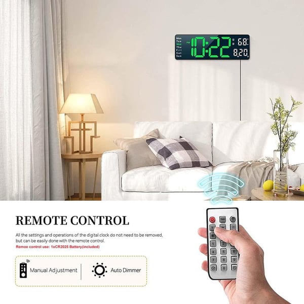 ⚡40cm große Digitaluhr mit Temperatur, Datum, automatischer Sommerzeit, Nachtlicht und automatischem Helligkeitsdimmer
