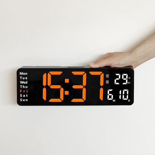 ⚡40cm große Digitaluhr mit Temperatur, Datum, automatischer Sommerzeit, Nachtlicht und automatischem Helligkeitsdimmer