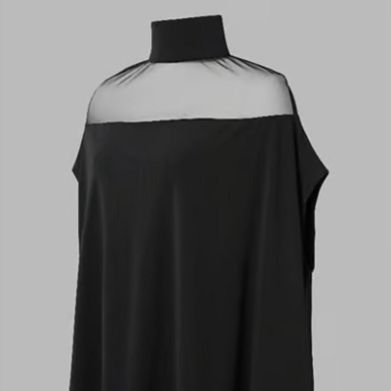 👗 🦇 Lässige Bluse mit Fledermausärmeln – Hochgeschlossen, Transparentes Design, Schwarz 🍂
