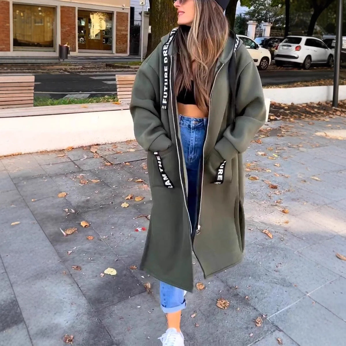 🍂 Early-bird price 50% Rabatt 🍁Lange, lässige, einfarbige Damenjacke mit Kapuze
