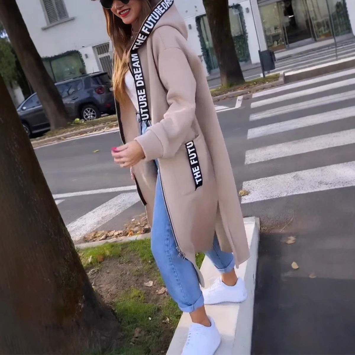 🍂 Early-bird price 50% Rabatt 🍁Lange, lässige, einfarbige Damenjacke mit Kapuze