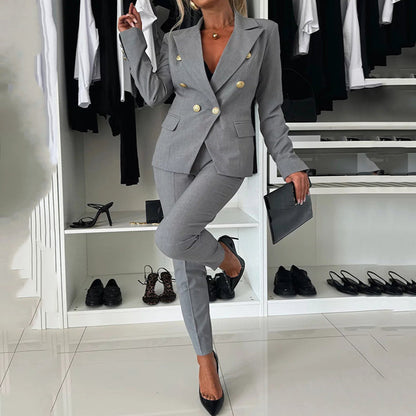 ✨ Superneu 💝49% sparen bei💝 Damen-Anzugset mit doppelreihigem Blazer und maßgeschneiderter Hose