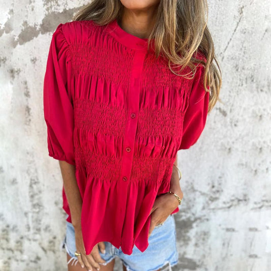 ❄️ Winter-Specials ❄️Women’s Casual Pleated Round-neck Button Shirt