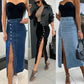 👖✨ NUR FÜR KURZE ZEIT – 50% RABATT! Stilvoller, figurbetonter Jeansrock mit Knopfverschluss und Schlitz – Lässig, feminin & perfekt für Alltag und Abend 💕
