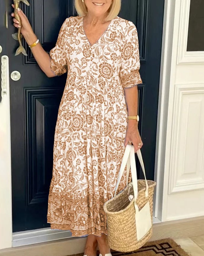 🔥LETZTER TAG SALE⚡50K+ VERKAUFT!💥👗Neuartiges Boho-Kleid mit V-Ausschnitt ✨