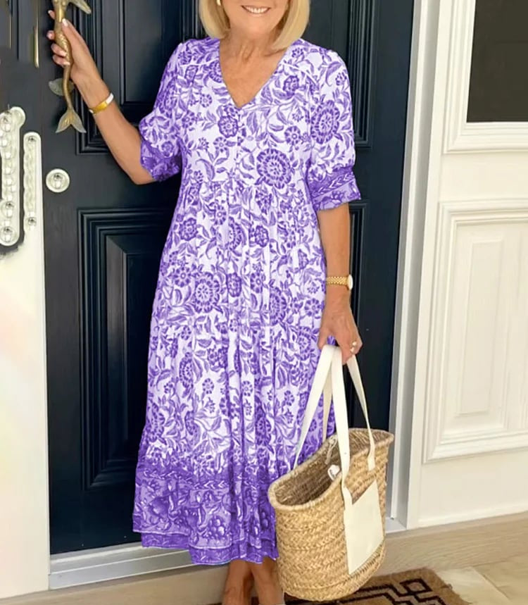 🔥LETZTER TAG SALE⚡50K+ VERKAUFT!💥👗Neuartiges Boho-Kleid mit V-Ausschnitt ✨