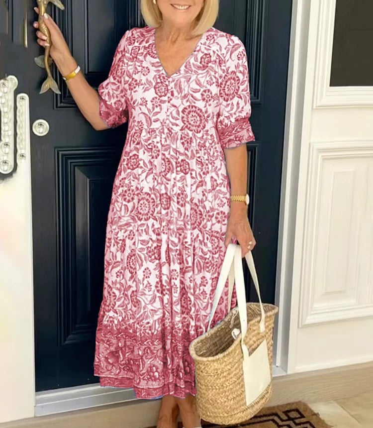 🔥LETZTER TAG SALE⚡50K+ VERKAUFT!💥👗Neuartiges Boho-Kleid mit V-Ausschnitt ✨