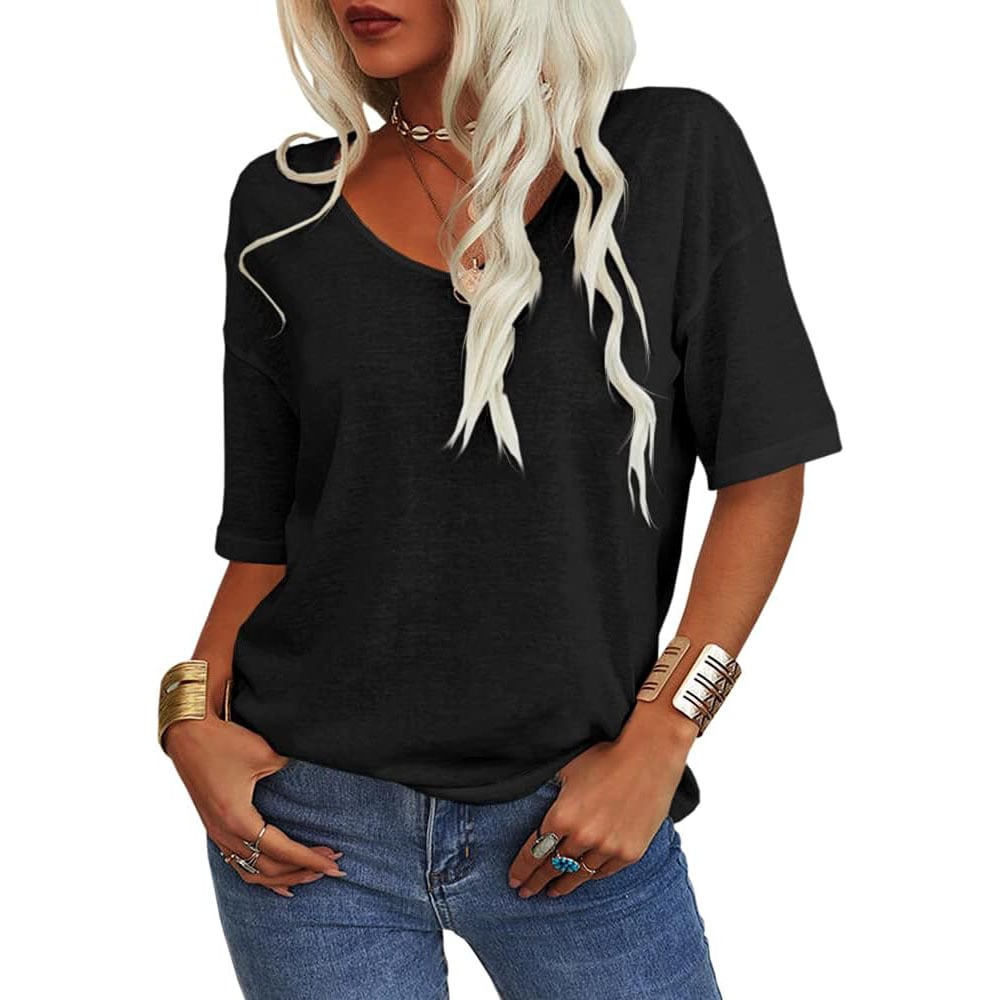👕🔥 Unifarbenes Damen-T-Shirt mit V-Ausschnitt – 50% RABATT! Weich, atmungsaktiv & perfekt für Alltag, Büro & Freizeit 🌿
