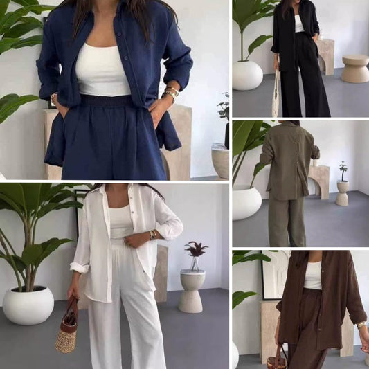✨ 50% RABATT 🔥 Zweiteiliges Set in Uni-Farbe – Lockeres Oberteil & Weite Hose 👗 Eleganz trifft Komfort für den Alltag 🌿