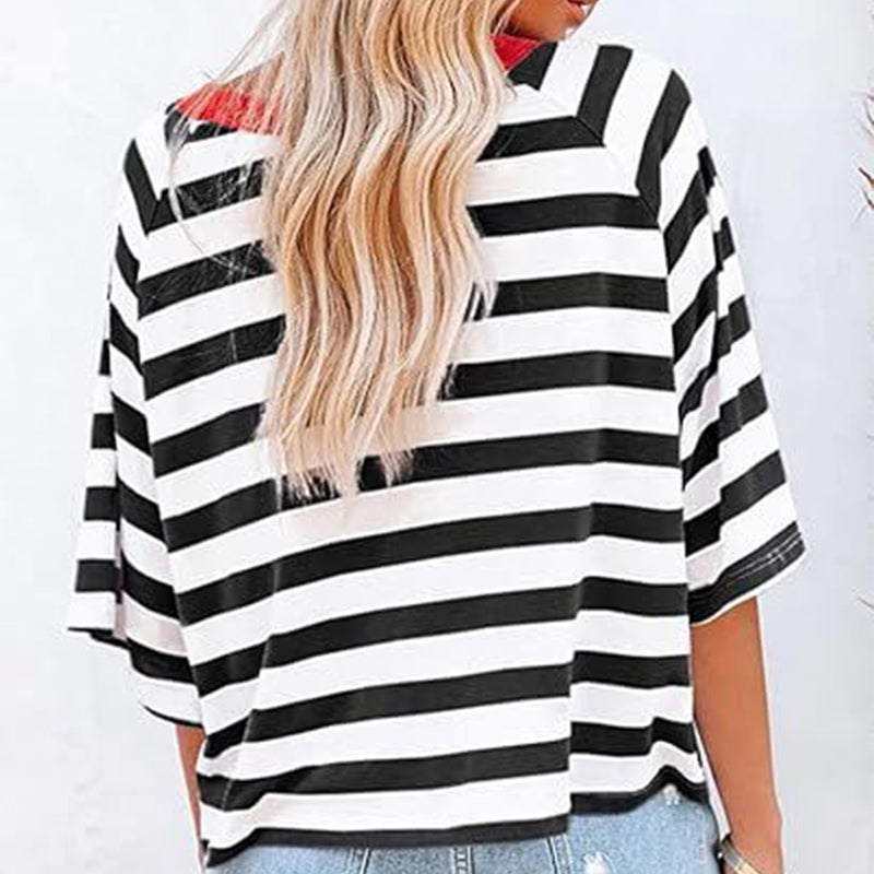 👚🌞 Gestreiftes Kurzarm-Freizeitoberteil mit Rundhalsausschnitt für Damen – 50% RABATT! Lässig, atmungsaktiv & perfekt für Sommer, Stadt & Alltag