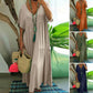 🍃 Langes Baumwoll-Leinenkleid mit V-Ausschnitt | Lockere Passform, figurschmeichelnd