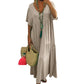 🍃 Langes Baumwoll-Leinenkleid mit V-Ausschnitt | Lockere Passform, figurschmeichelnd