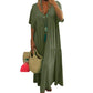 🍃 Langes Baumwoll-Leinenkleid mit V-Ausschnitt | Lockere Passform, figurschmeichelnd