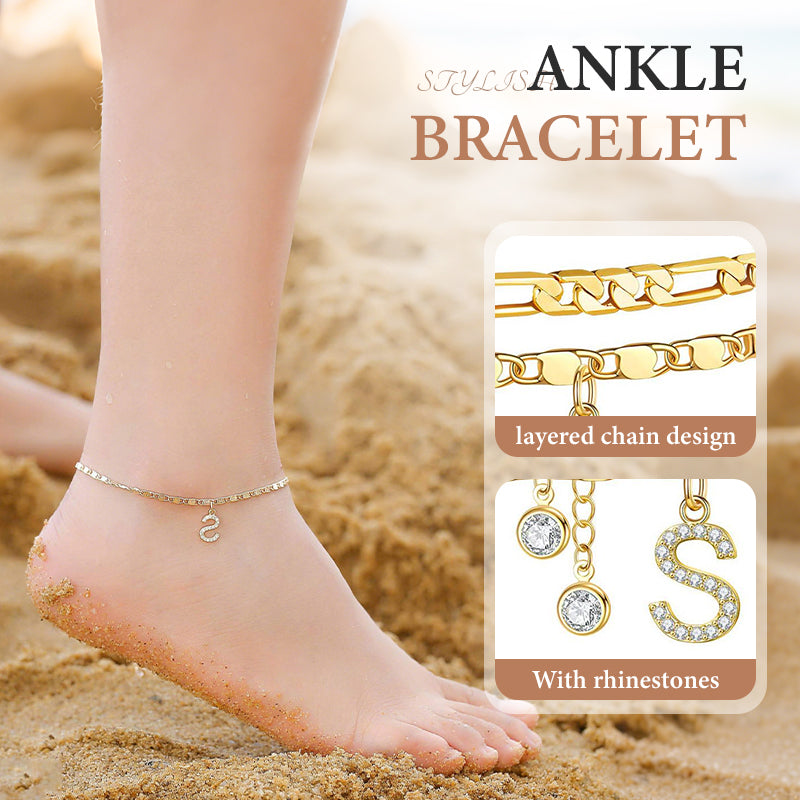 💃 LIMITED-TIME 50% RABATT! 🌹 Geschichtetes Gold-Fußgelenkarmband – Stilvoll, Funkelnd & Verstellbar ✨