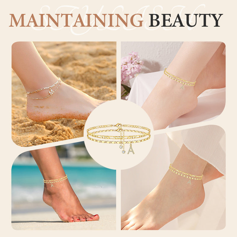 💃 LIMITED-TIME 50% RABATT! 🌹 Geschichtetes Gold-Fußgelenkarmband – Stilvoll, Funkelnd & Verstellbar ✨