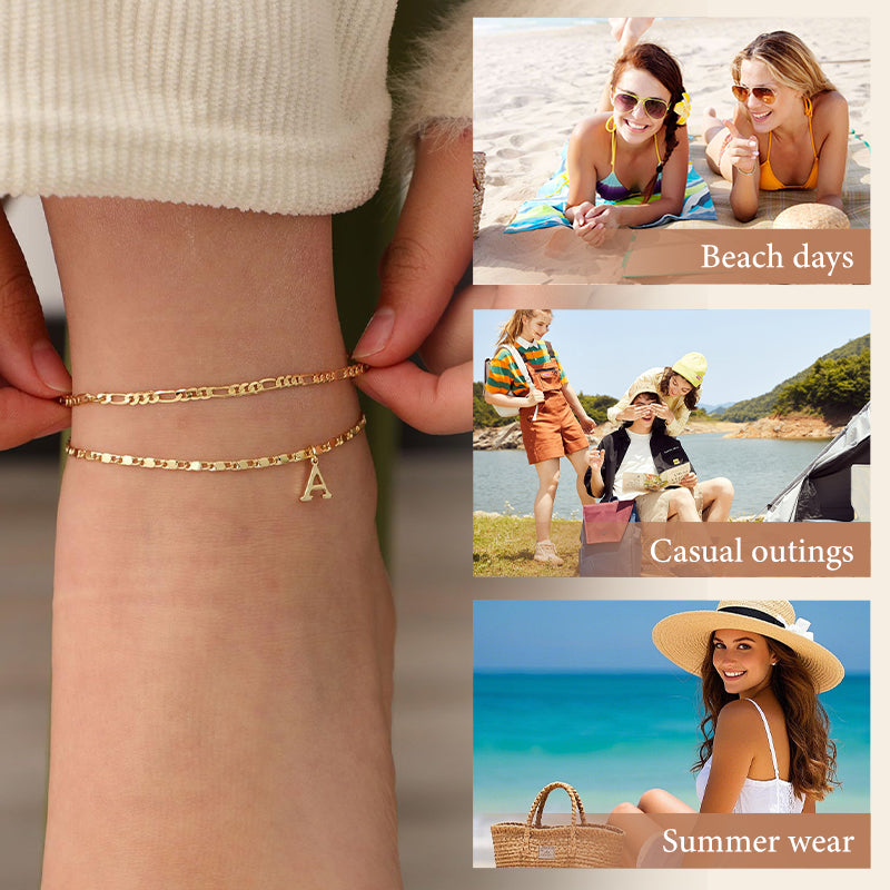 💃 LIMITED-TIME 50% RABATT! 🌹 Geschichtetes Gold-Fußgelenkarmband – Stilvoll, Funkelnd & Verstellbar ✨