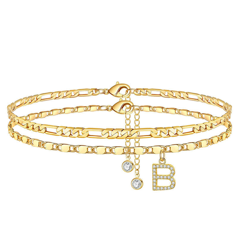 💃 LIMITED-TIME 50% RABATT! 🌹 Geschichtetes Gold-Fußgelenkarmband – Stilvoll, Funkelnd & Verstellbar ✨