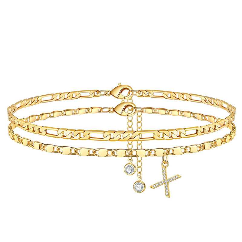 💃 LIMITED-TIME 50% RABATT! 🌹 Geschichtetes Gold-Fußgelenkarmband – Stilvoll, Funkelnd & Verstellbar ✨