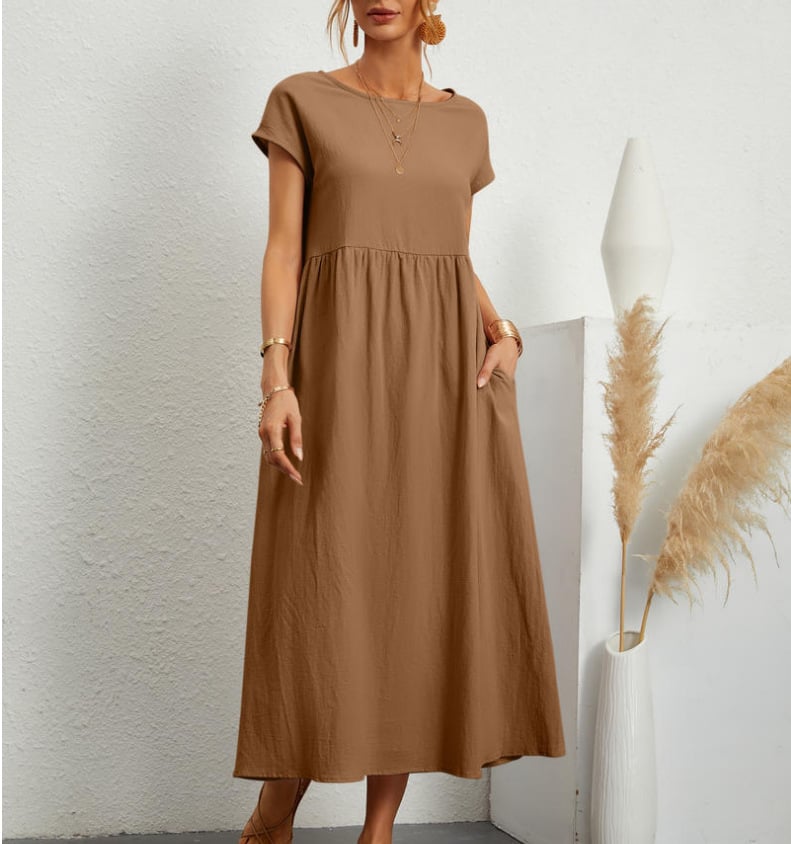 👗✨ خصم 50%! فستان قطني سادة فضفاض بدون أكمام – خفيف، كاجوال ومثالي للصيف 🌞