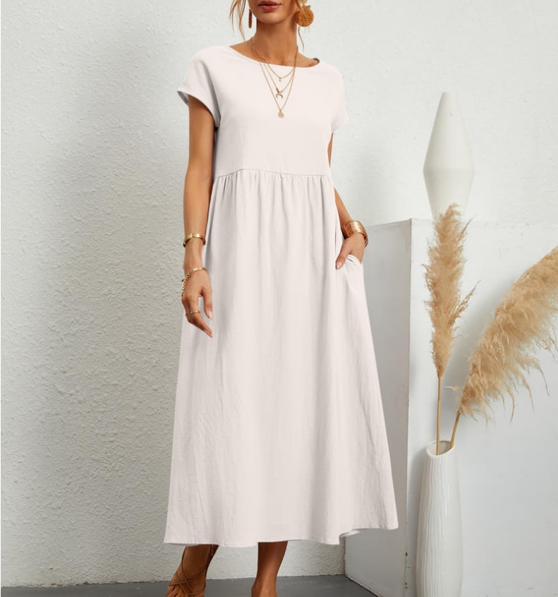 👗✨ خصم 50%! فستان قطني سادة فضفاض بدون أكمام – خفيف، كاجوال ومثالي للصيف 🌞