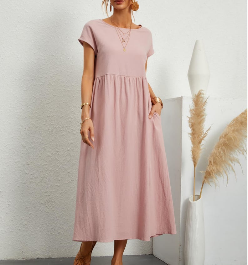 👗✨ خصم 50%! فستان قطني سادة فضفاض بدون أكمام – خفيف، كاجوال ومثالي للصيف 🌞