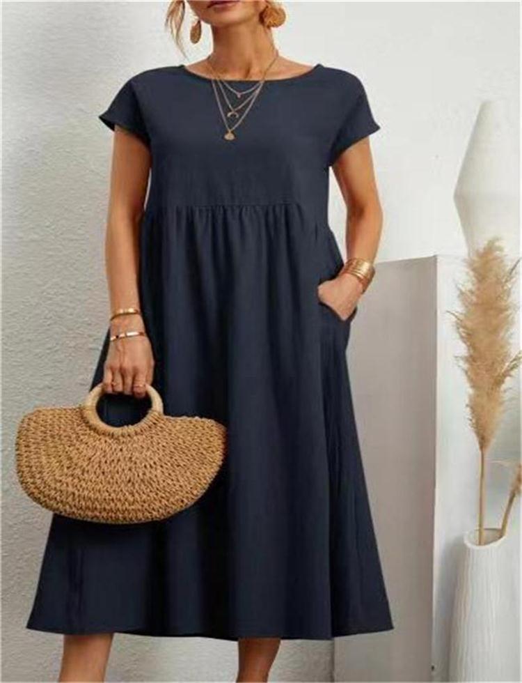 👗✨ خصم 50%! فستان قطني سادة فضفاض بدون أكمام – خفيف، كاجوال ومثالي للصيف 🌞
