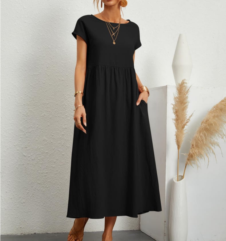 👗✨ خصم 50%! فستان قطني سادة فضفاض بدون أكمام – خفيف، كاجوال ومثالي للصيف 🌞