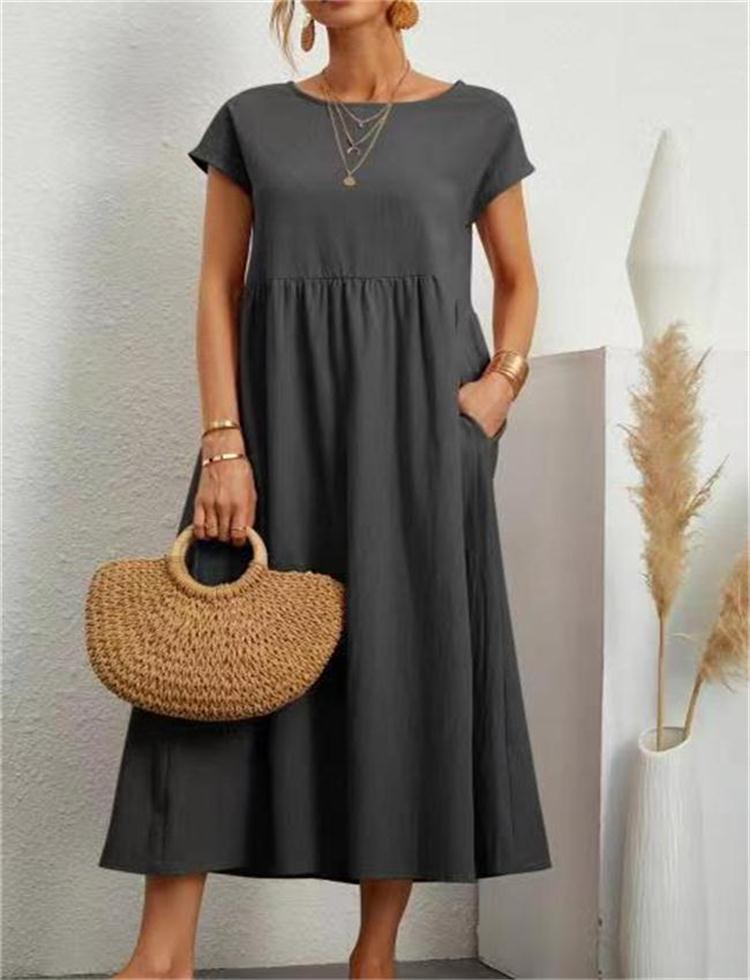 👗✨ خصم 50%! فستان قطني سادة فضفاض بدون أكمام – خفيف، كاجوال ومثالي للصيف 🌞