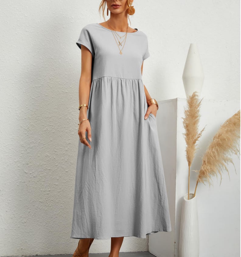 👗✨ خصم 50%! فستان قطني سادة فضفاض بدون أكمام – خفيف، كاجوال ومثالي للصيف 🌞