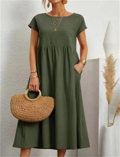 👗✨ 50% RABATT! Einfarbiges, ärmelloses, lockeres Taschenkleid aus Baumwolle – Leicht, lässig & perfekt für den Sommer 🌞