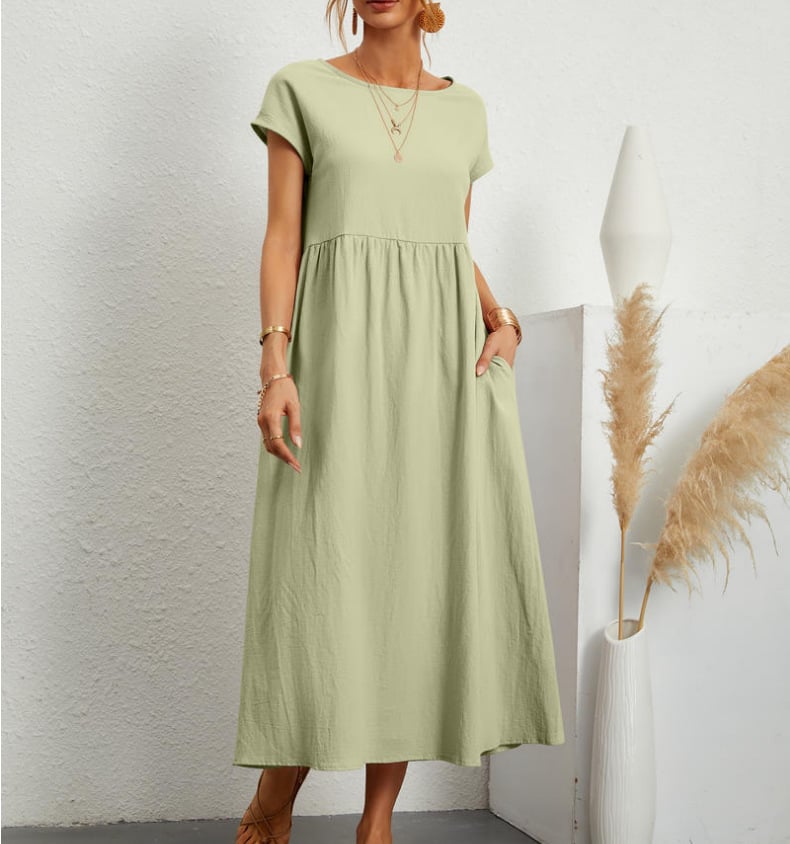 👗✨ خصم 50%! فستان قطني سادة فضفاض بدون أكمام – خفيف، كاجوال ومثالي للصيف 🌞