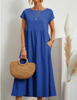 👗✨ خصم 50%! فستان قطني سادة فضفاض بدون أكمام – خفيف، كاجوال ومثالي للصيف 🌞