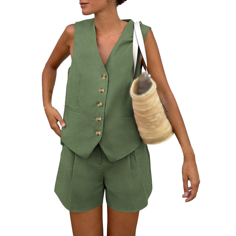 👕🩳 Lässiges, ärmelloses Damen-Zweiteiler-Set aus Oberteil und Shorts mit V-Ausschnitt – 50% RABATT! Sommerlich, bequem & perfekt für Strand, Stadt oder Freizeit 🏖️