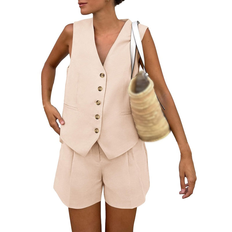 👕🩳 Lässiges, ärmelloses Damen-Zweiteiler-Set aus Oberteil und Shorts mit V-Ausschnitt – 50% RABATT! Sommerlich, bequem & perfekt für Strand, Stadt oder Freizeit 🏖️