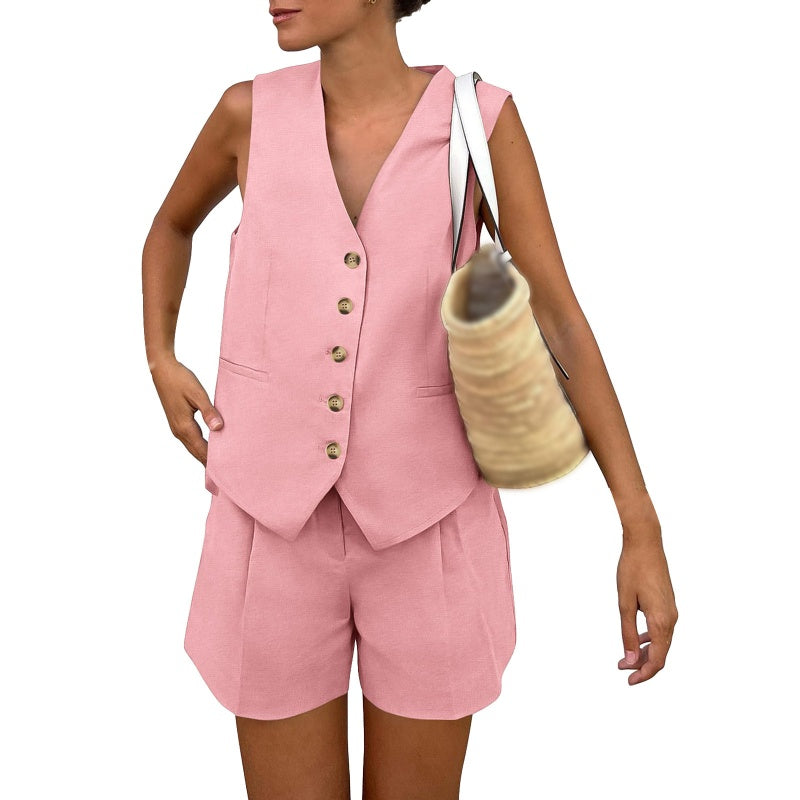 👕🩳 Lässiges, ärmelloses Damen-Zweiteiler-Set aus Oberteil und Shorts mit V-Ausschnitt – 50% RABATT! Sommerlich, bequem & perfekt für Strand, Stadt oder Freizeit 🏖️