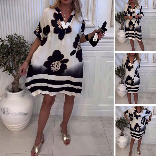 🌸2026 New Fashion🌸 Bedrucktes Kleid mit tiefem V-Ausschnitt für Frauen