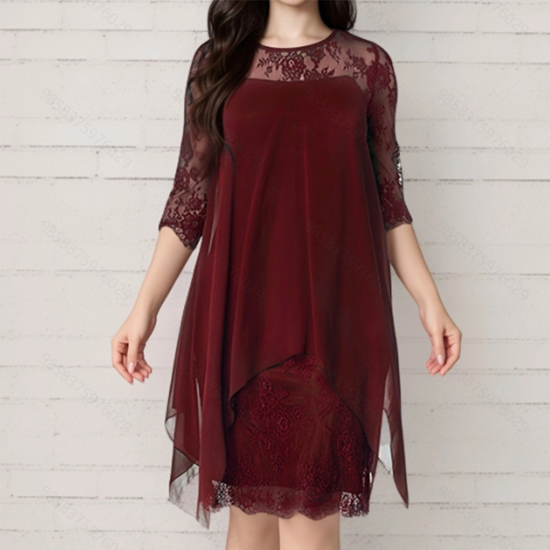 Elegantes Kleid mit High-Low-Saum und Spitzenüberzug für Damen