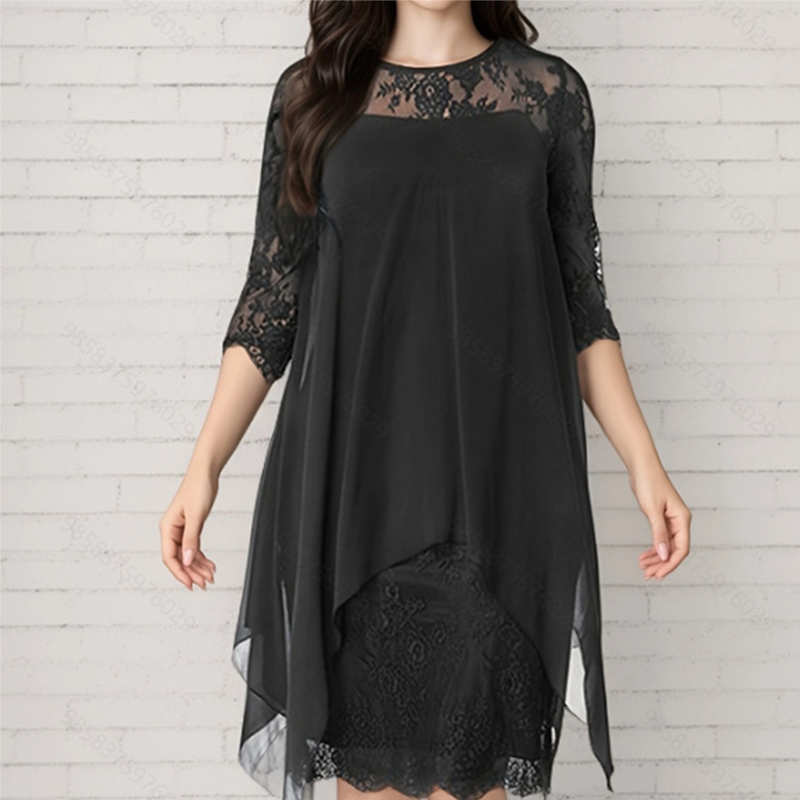 Elegantes Kleid mit High-Low-Saum und Spitzenüberzug für Damen