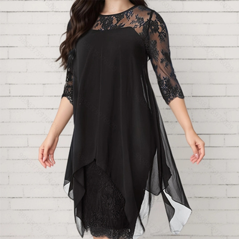 Elegantes Kleid mit High-Low-Saum und Spitzenüberzug für Damen