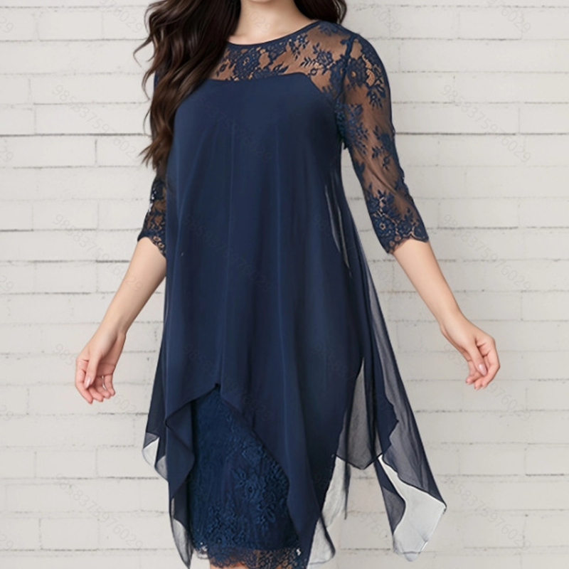 Elegantes Kleid mit High-Low-Saum und Spitzenüberzug für Damen