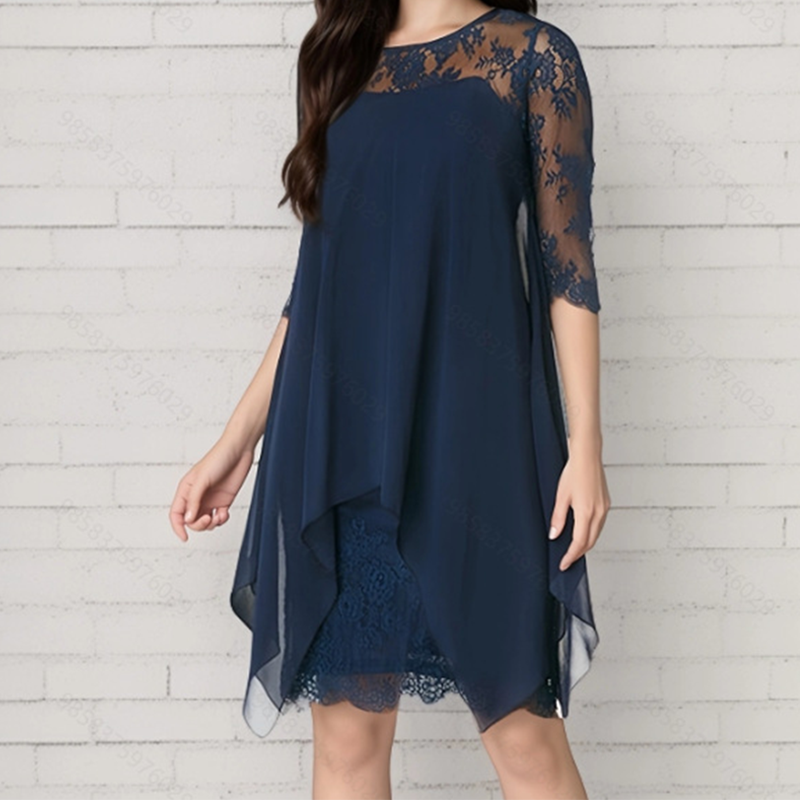 Elegantes Kleid mit High-Low-Saum und Spitzenüberzug für Damen