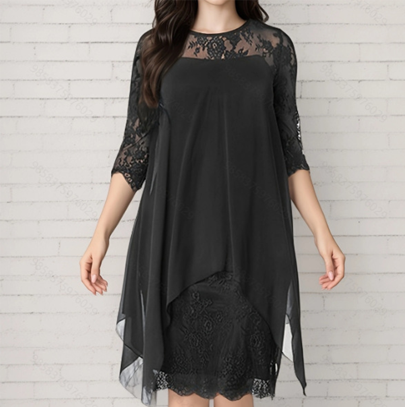 Elegantes Kleid mit High-Low-Saum und Spitzenüberzug für Damen