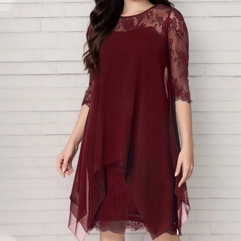 Elegantes Kleid mit High-Low-Saum und Spitzenüberzug für Damen