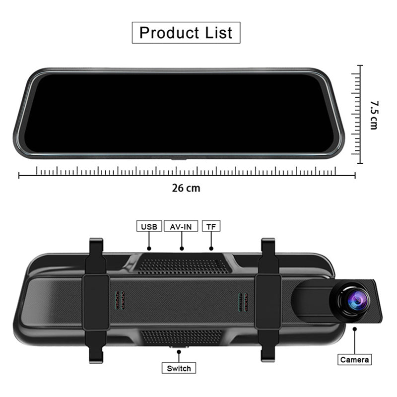 ✨📹Rückspiegel-Dashcam 10 Zoll 1080P - Duale Kameras, Nachtsicht & 24/7-Parkmöberwachung | Loop-Aufnahme, G-Sensor, Inkl. 64GB