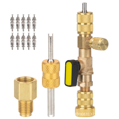 🔥 50% RABATT JETZT! AC-Ventileinsatz-Ausbauwerkzeug – SAE 1/4" & 5/16", 10 Ersatzeinsätze, Aus Massivem Messing ❄️✨