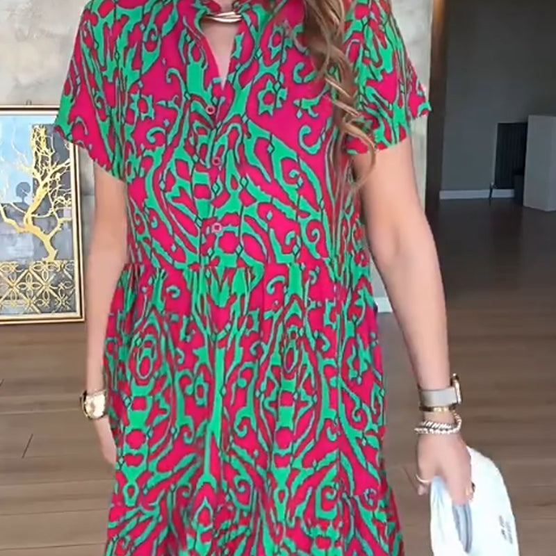 🌊Begrenzte Zeit 50% Rabatt🎨Langes Damenkleid mit lässigem Print in A-Linie