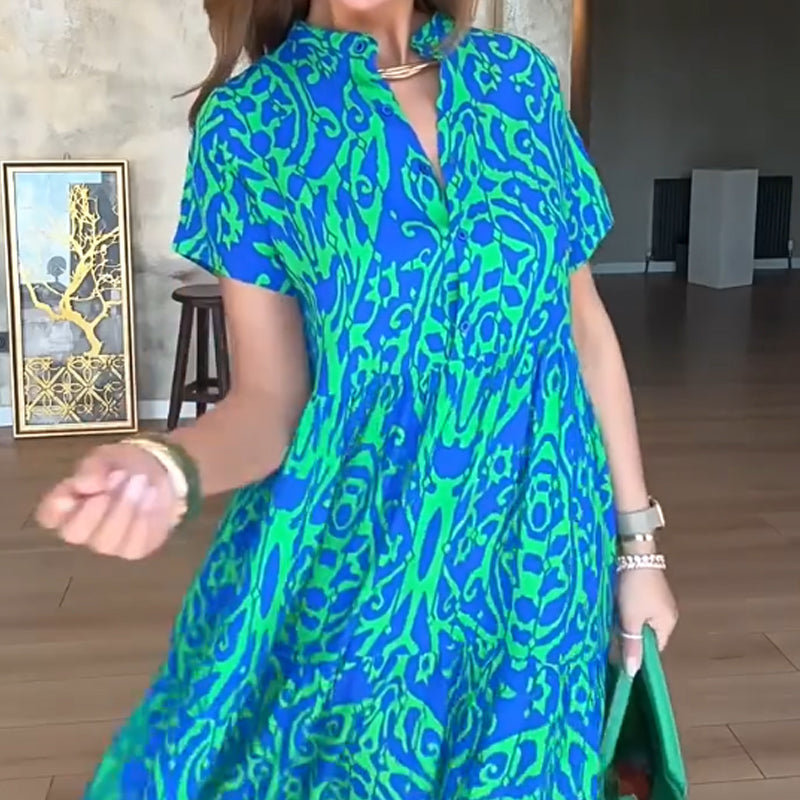 🌊Begrenzte Zeit 50% Rabatt🎨Langes Damenkleid mit lässigem Print in A-Linie