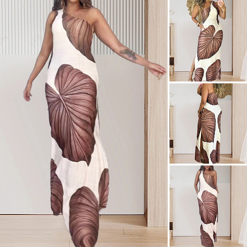 💃🔥 BEGRENZTE ZEIT: 50% RABATT! Schlankes One-Shoulder-Maxikleid mit Palmenmuster – Verführerisch, leicht & perfekt für Strand, Date oder festliche Anlässe 🌴